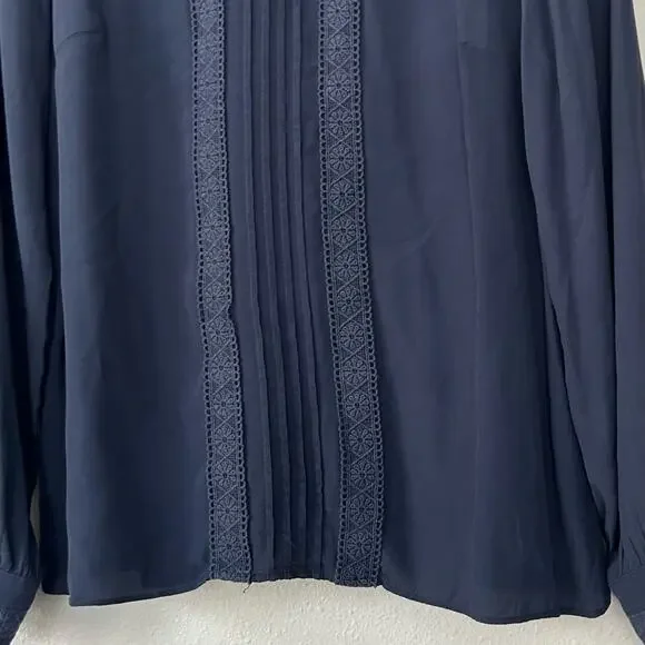 Boden Imi Jersey Trim Top long sleeve lace detail pleated boho bohemian navy 8 - Picture 4 of 11